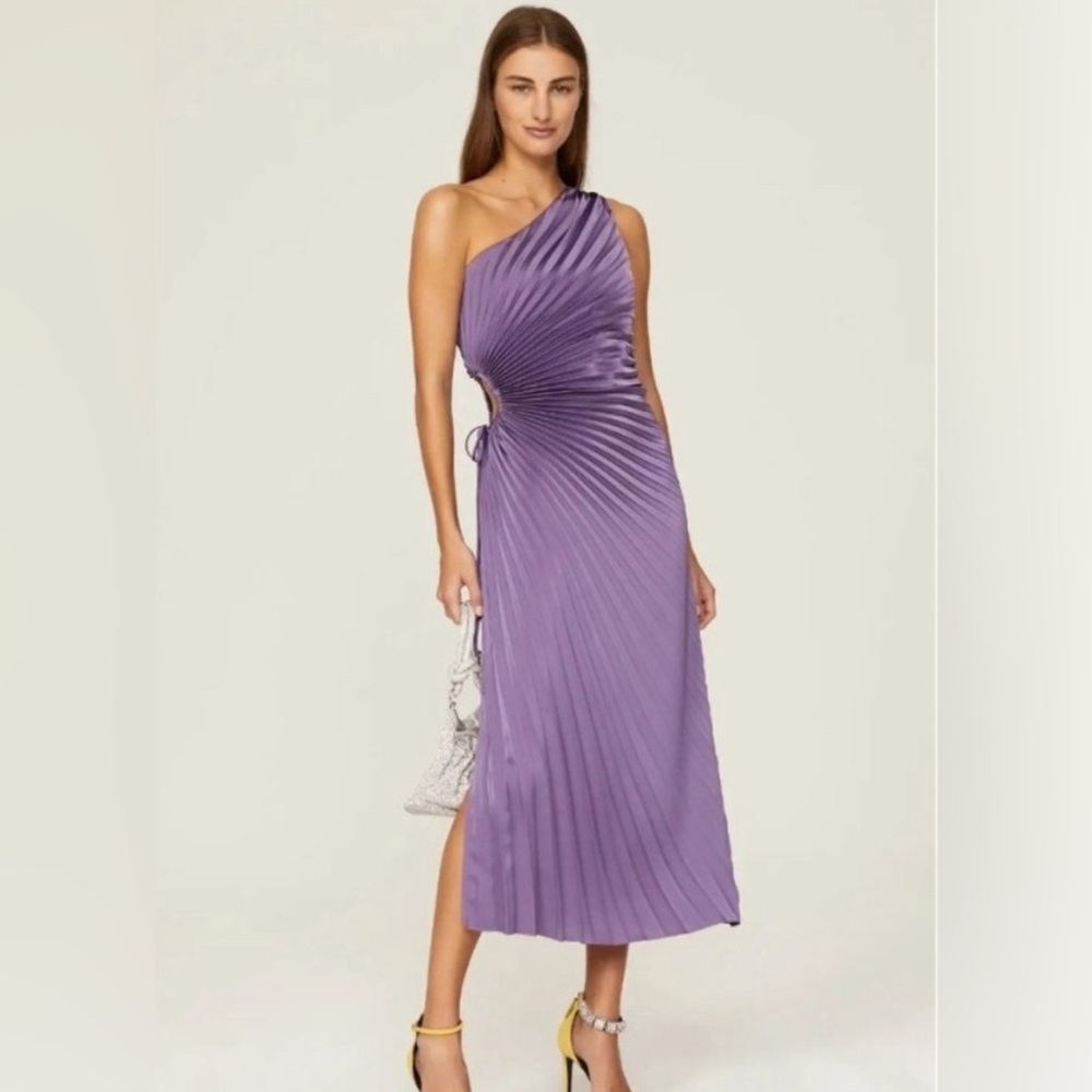 DELFI S Purple One-Shoulder Pleated Wedding Guest Dress